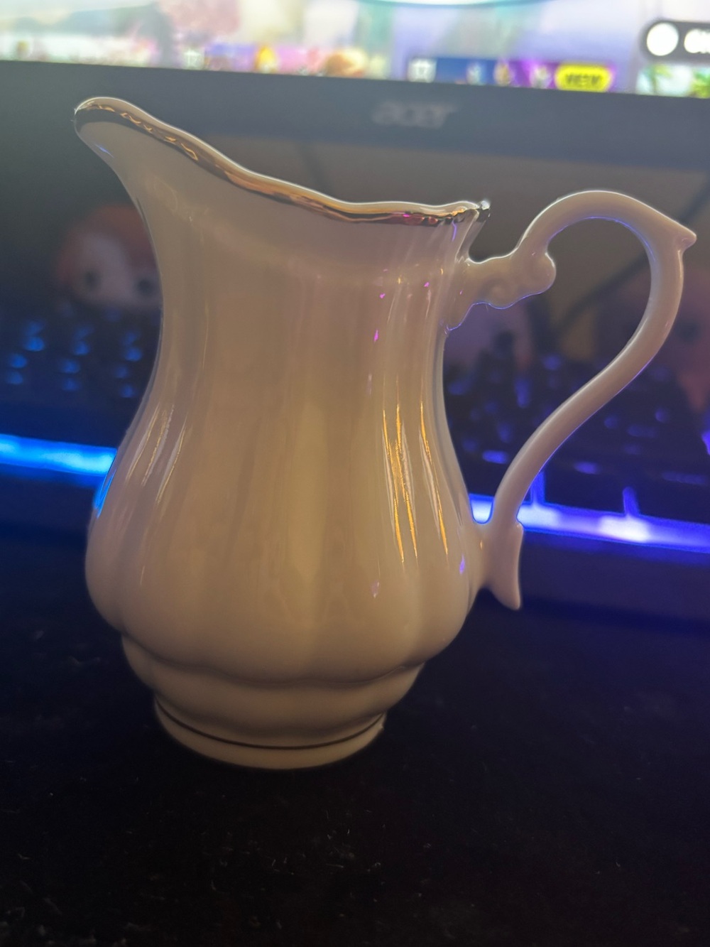 Vintage Walbrzych Porcelain small Creamer Pitcher with Gold trim.